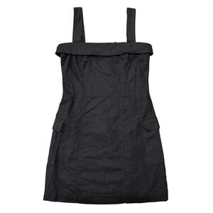 SO Black Linen Blend Mini Dress Strappy Sleeveless Pockets Girls Size 7‎